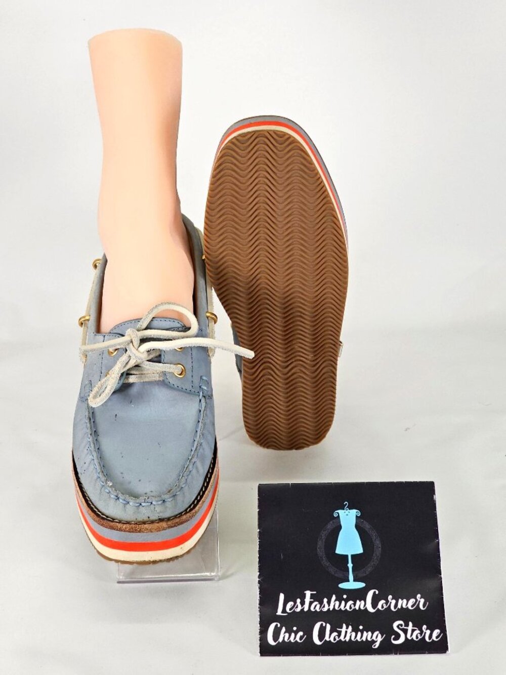 Tory Burch Women's Blue Nubuck Leather Joey Platform Boat Shoes Size 8 241 - Picture 11 of 16